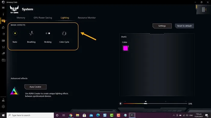 How do I change the keyboard light color on my Asus tuf.
